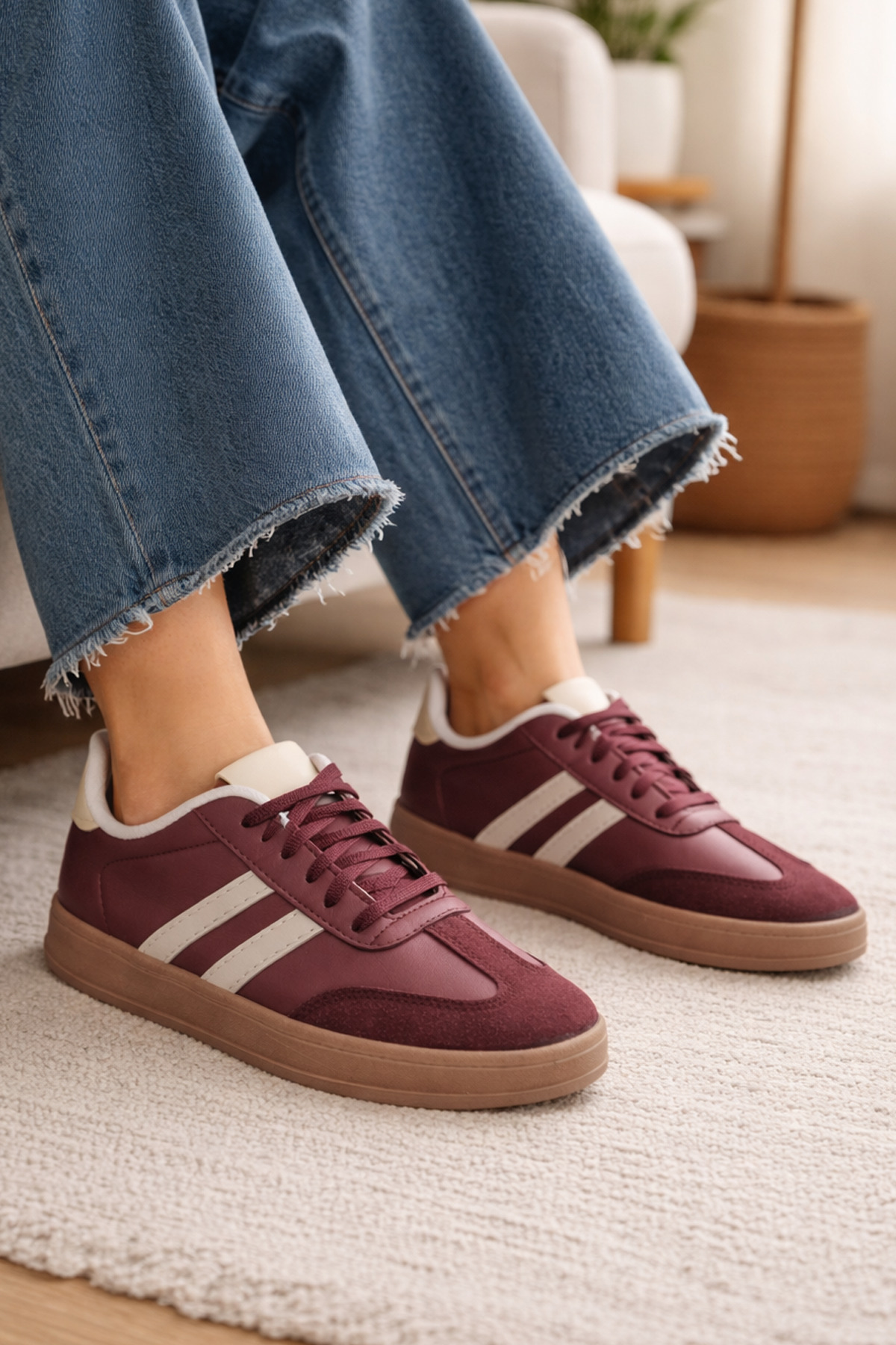 Beınsteps  Sneaker Unisex Model Hafif Taban Bordo Günlük Spor Ayakkabı
