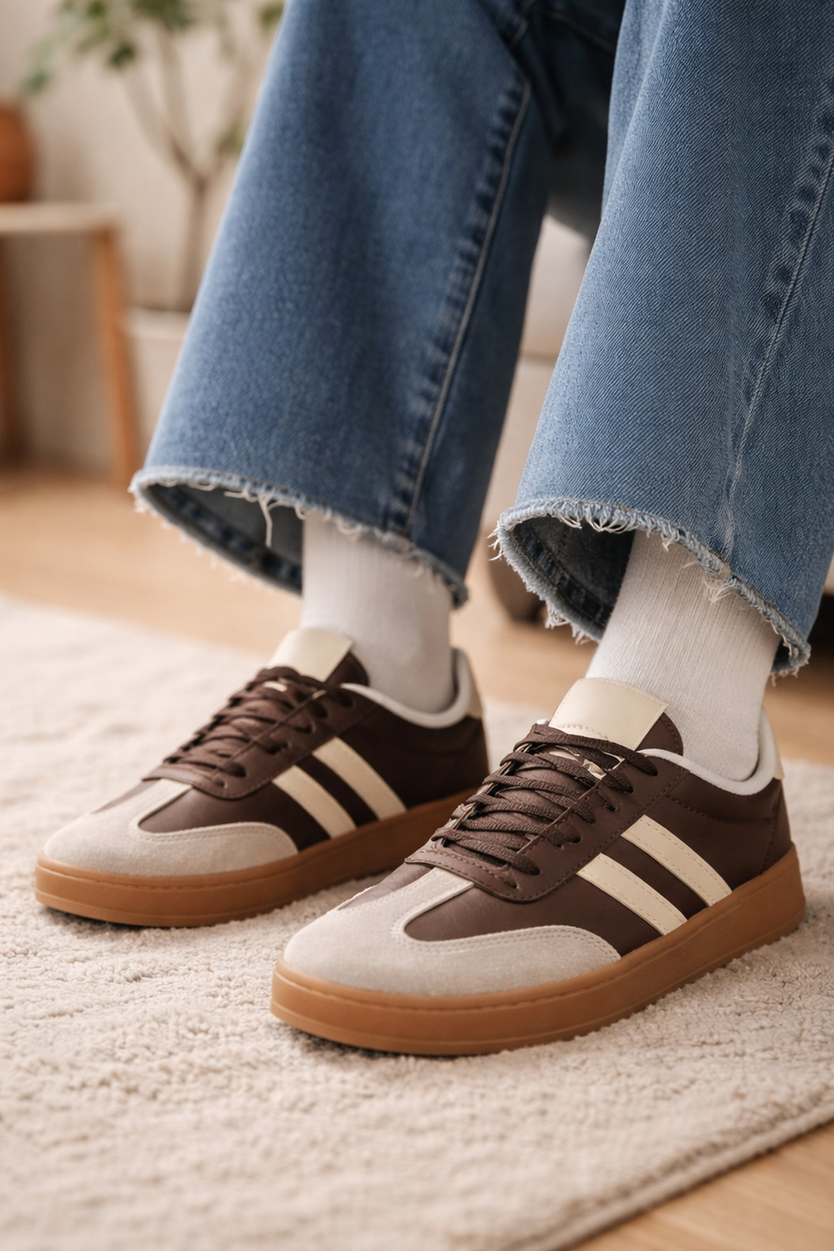 Beınsteps  Sneaker Unisex Kadın Erkek Model Hafif Taban Kahve Bej Günlük Spor Ayakkabı - Görsel 4