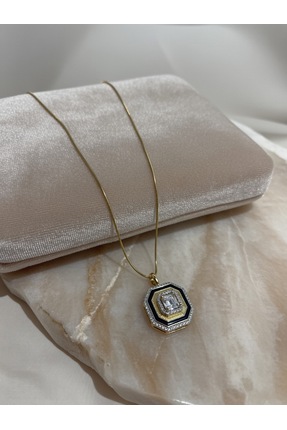 Aylin Bijuteri Sekizgen Baget Kesim Zirkon Taşlı Altın Renk Kadın Kolye