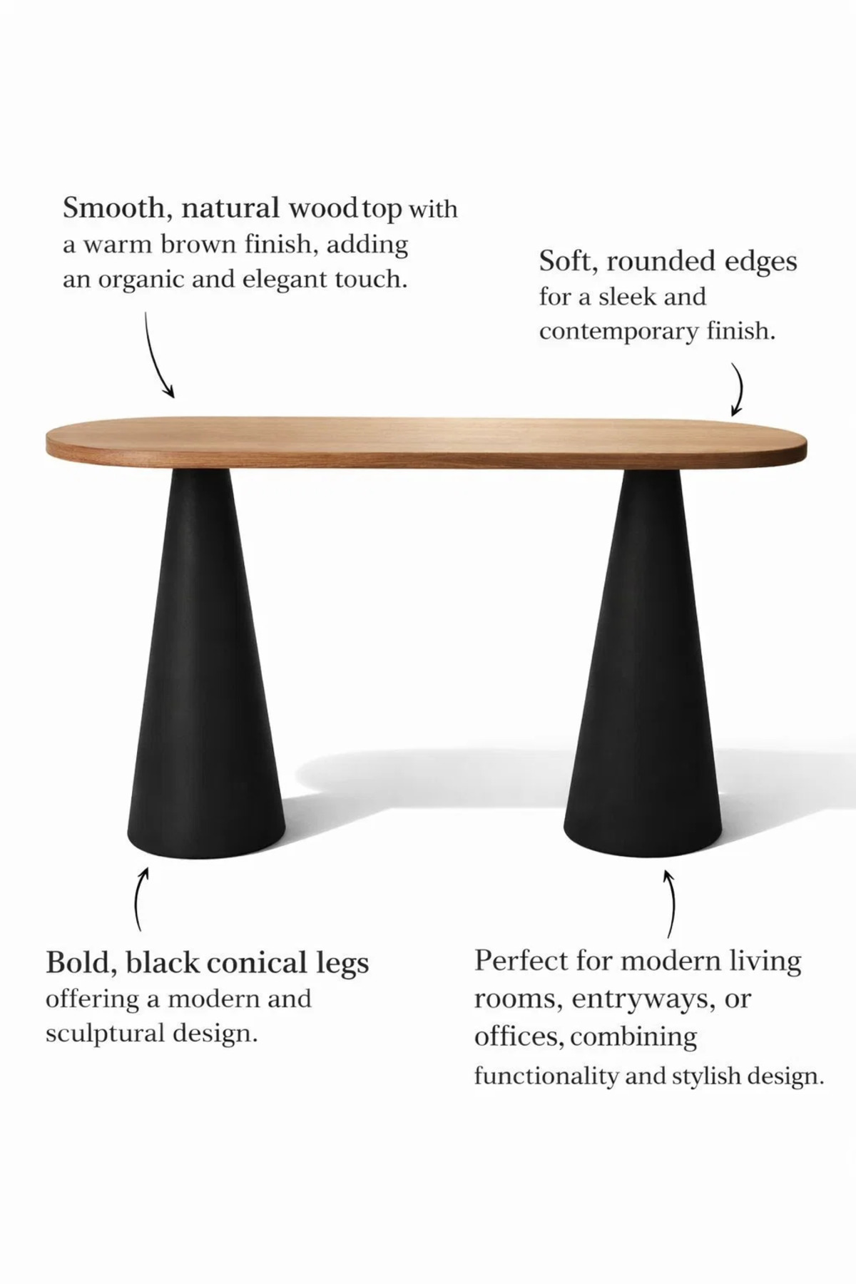 طاولة كونسول بيضاوية عصرية من الخشب الأسود والبني،...