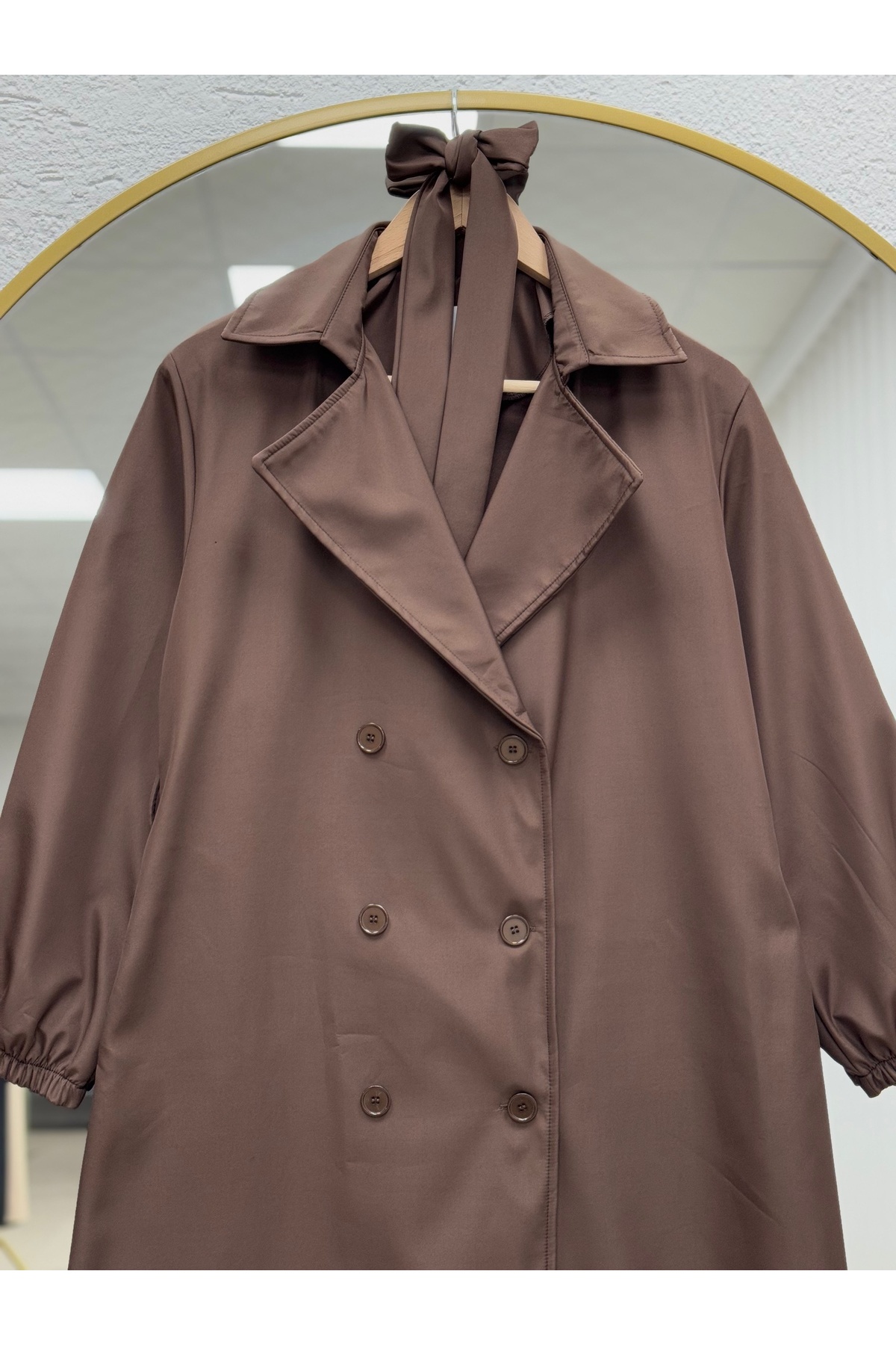 MİHRA STORE Doredra Long Trench Coat with Elasticated Sleeves and