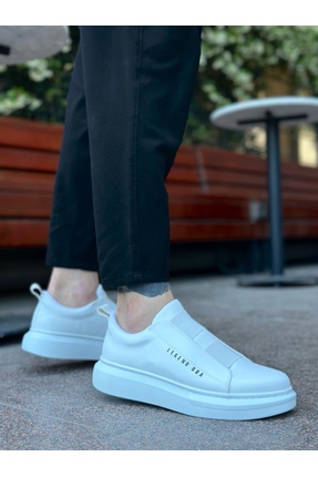 DYQUALITY Erkek Beyaz Günlük Spor Ayakkabı Slip On Kalın Taban