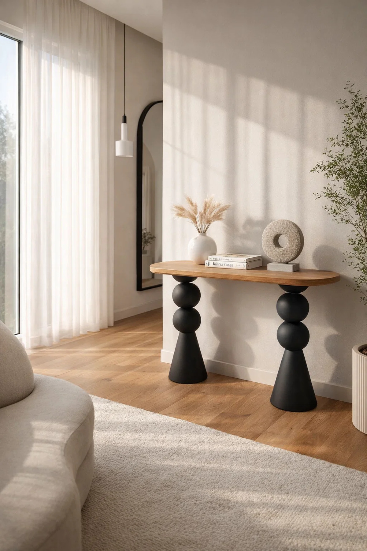 طاولة كونسول عصرية بتصميم آرت ديكو، سطح خشبي، أرجل...