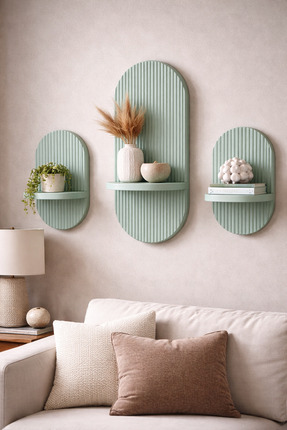 OSSEMOB SU YEŞİLİ-3' LÜ TAKIM Dekoratif Membran Duvar Rafı (75X25cm)(40 CMX25...