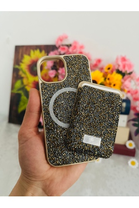 CaseHub (2’si 1 ARADA) iPhone 13 / 14 Kılıf Magsafe Cüzdan Kartlık Parlak Taş...