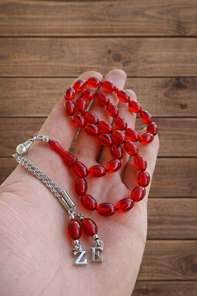 Eflatun Collection Kişiye Özel Harf Tasarımlı Ateş Kehribar Tesbih