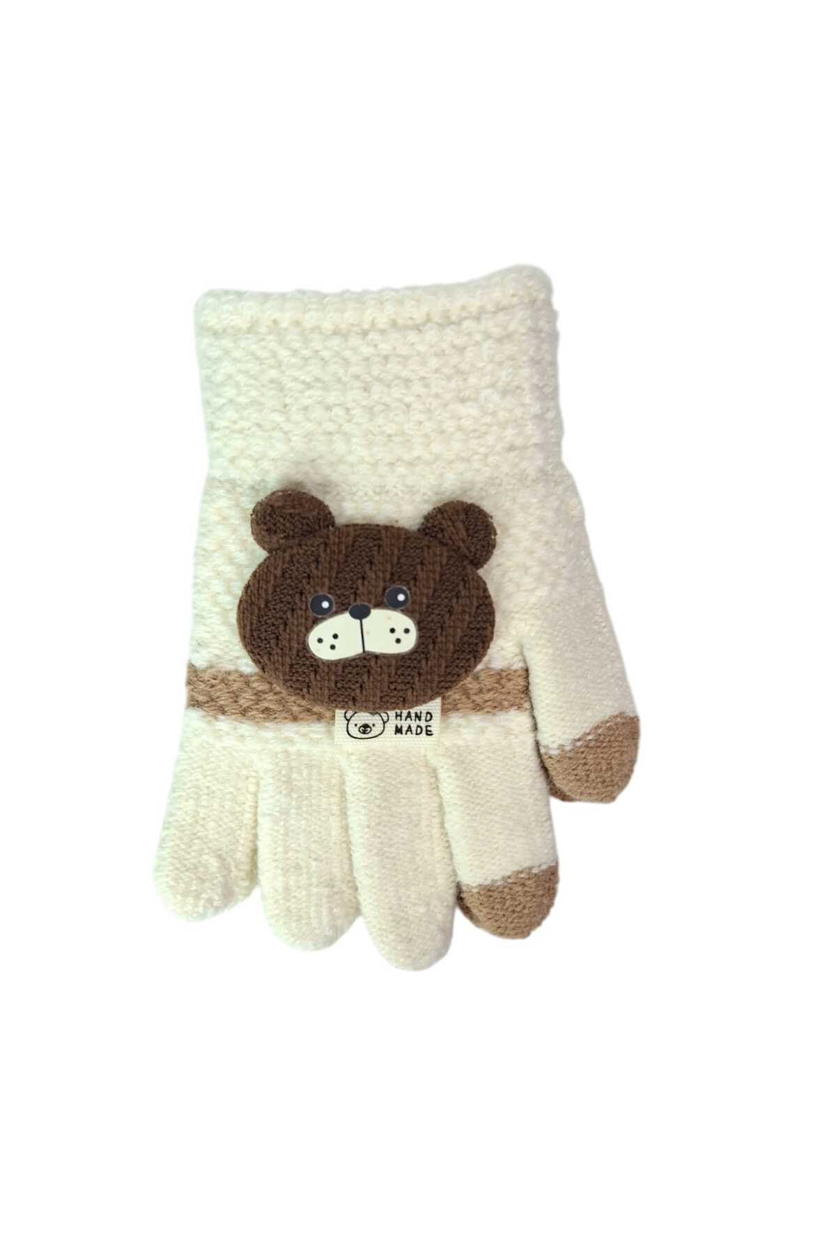 Kitti Spteks 3-6 Yaş Erkek Çocuk Krem Renk Ayıcık Figürlü Kışlık Örme Eldiven fotoğrafı 5 (önizleme)
