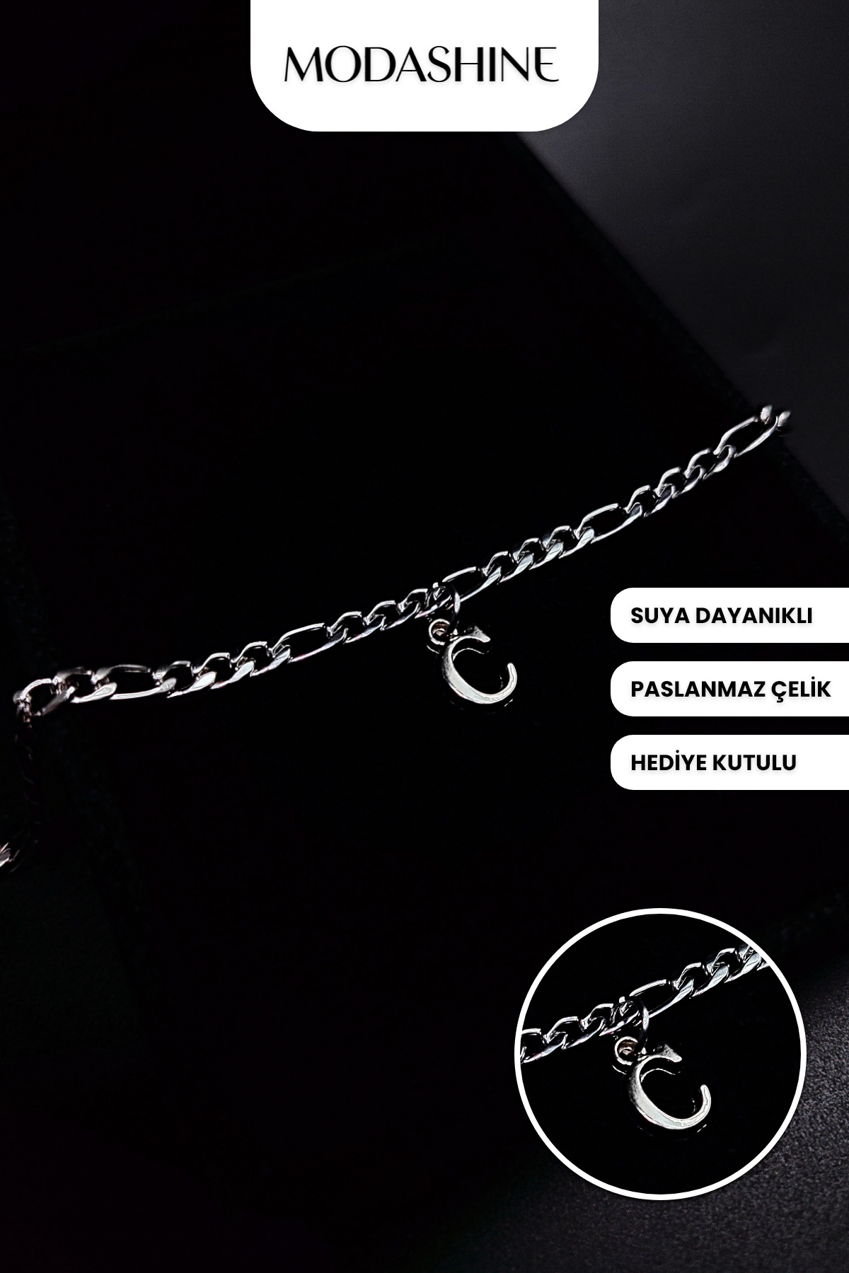 ModaShineShop C Harfli Çelik Kararmaz Paslanmaz Bileklik