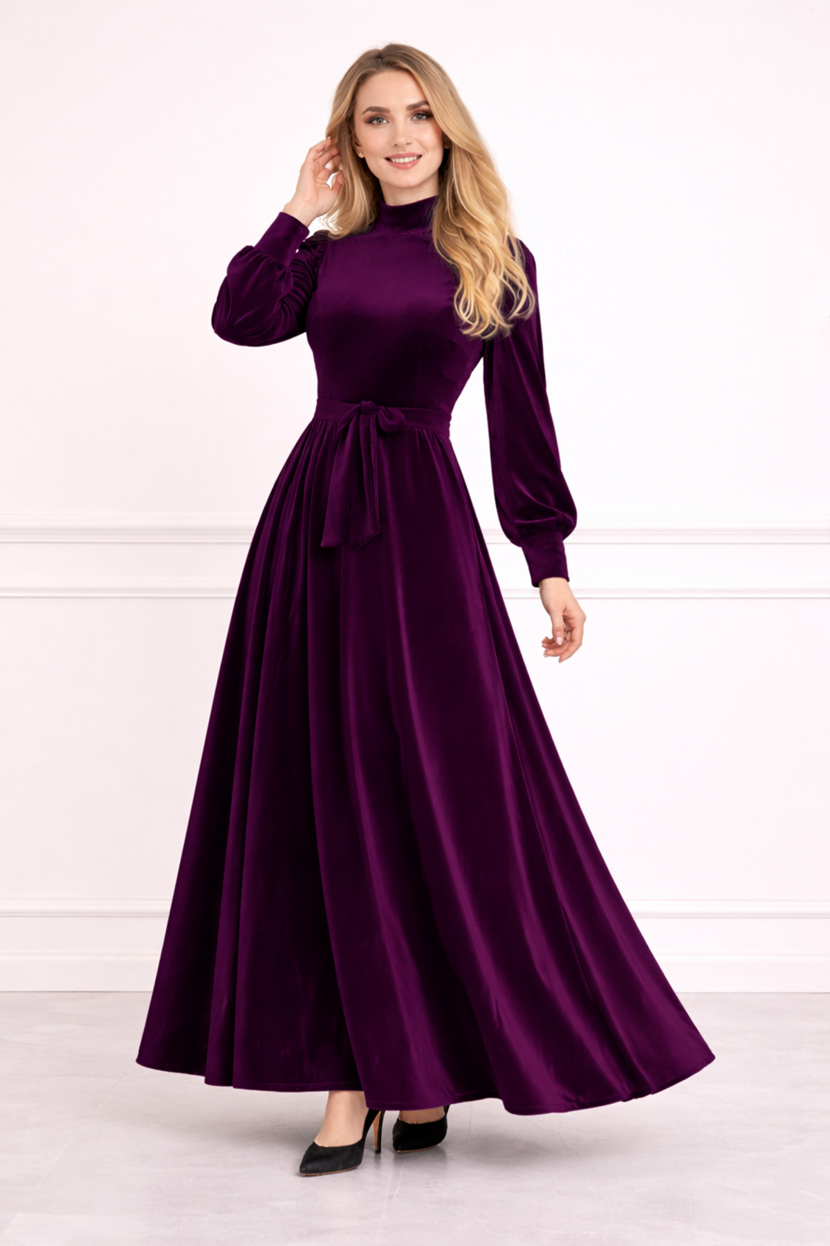 MODAMİNEM  Kemerli Kadife Elbise - Görsel 2