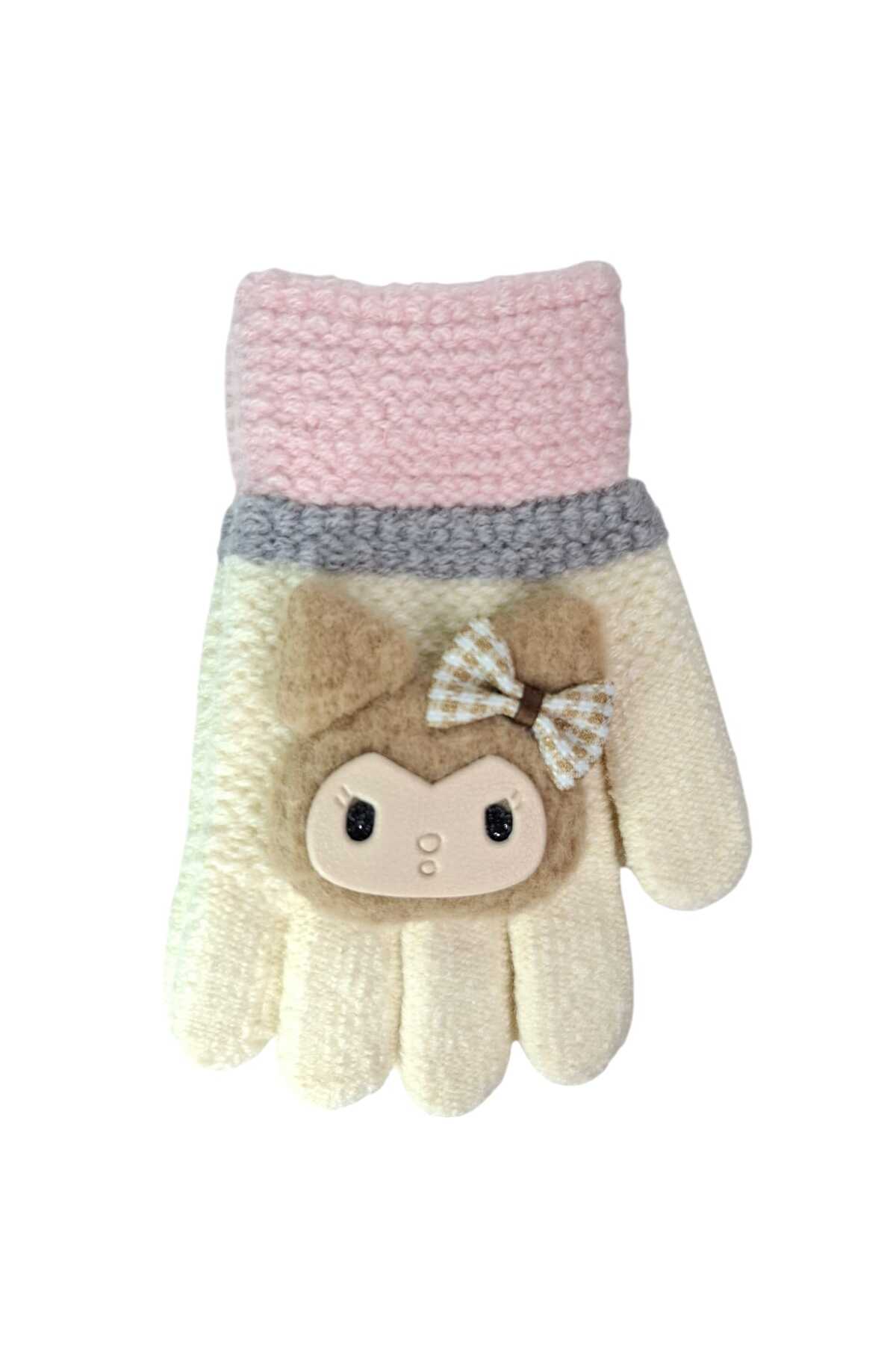 Kitti Spteks 4-8 Yaş Kız Çocuk Ekru Renk Sevimli Figürlü Kışlık Örme Eldiven fotoğrafı 3 (önizleme)