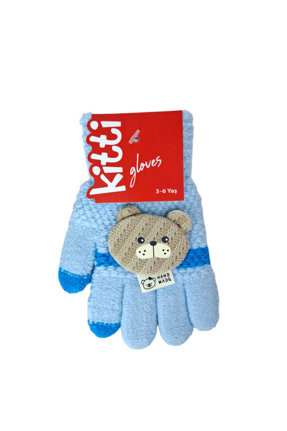 Kitti Spteks 3-6 Yaş Erkek Çocuk Bebek Mavisi Renk Ayıcık Figürlü Kışlık Örme Eldiven fotoğrafı 2 (önizleme)