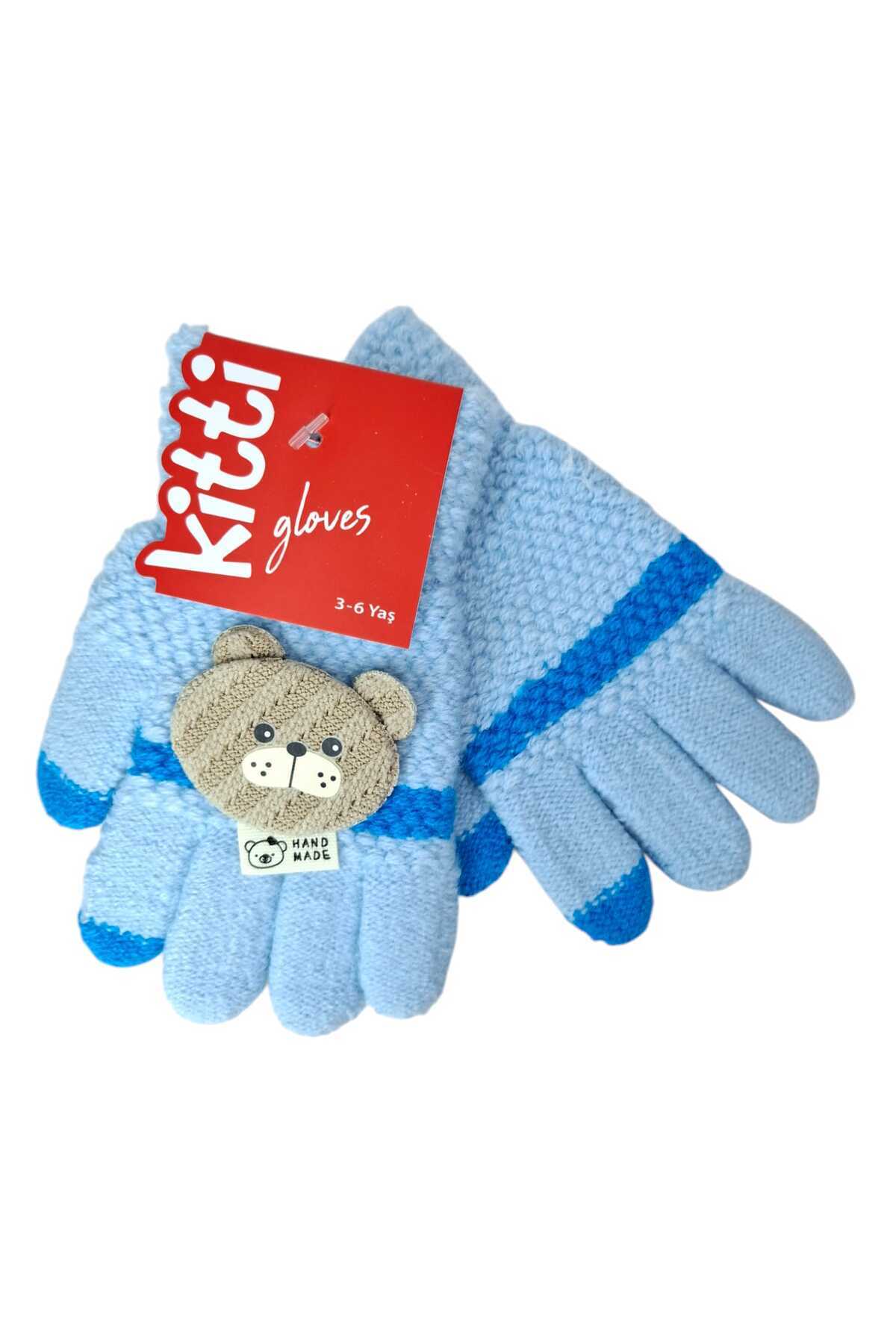 Kitti Spteks 3-6 Yaş Erkek Çocuk Bebek Mavisi Renk Ayıcık Figürlü Kışlık Örme Eldiven fotoğrafı 4 (önizleme)