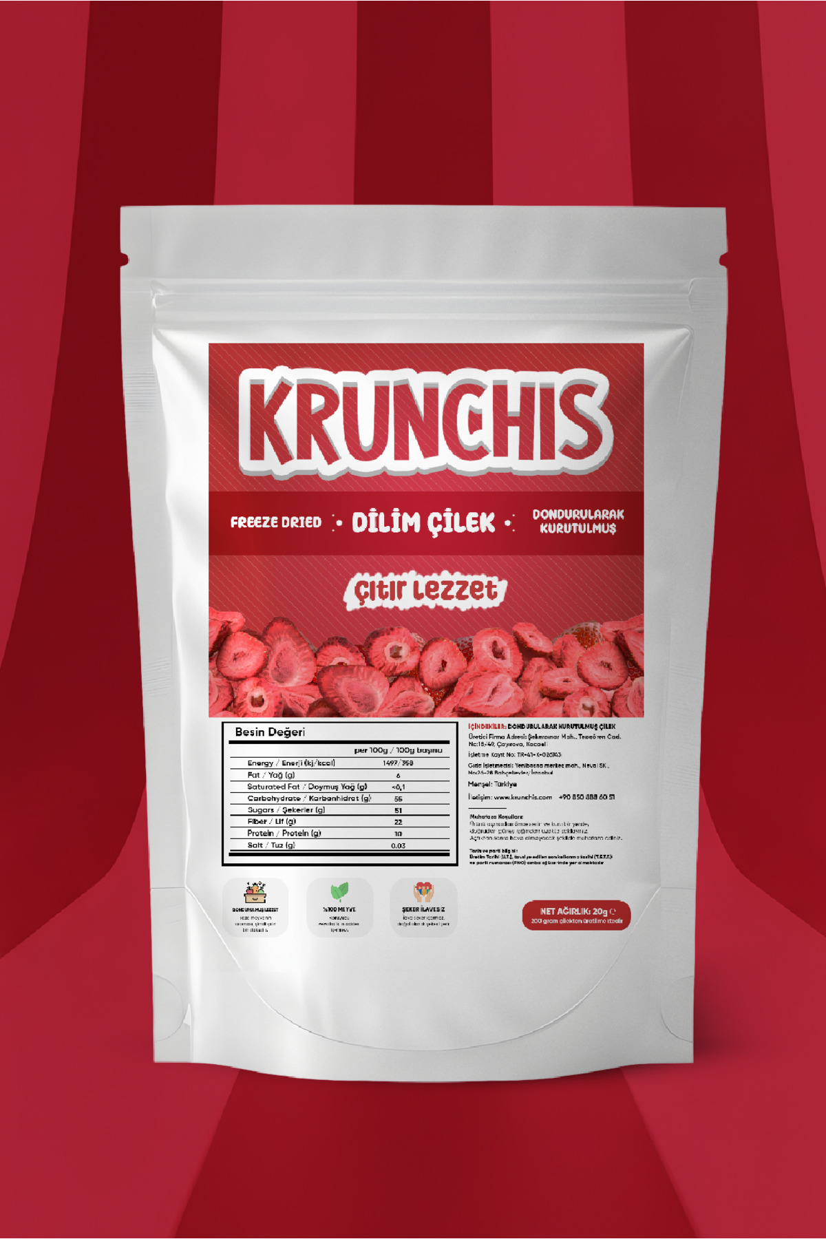 Krunchis Freeze Dried Dilim Çilek (Dondurularak Kurutulmuş Meyve