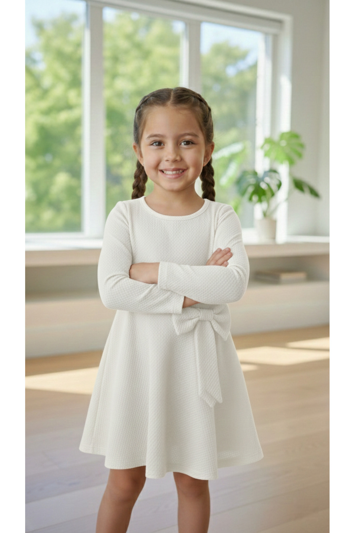 inebolu kids Kız Çocuk Fiyonk Detaylı Pamuklu Beyaz Elbise fotoğrafı 4 (önizleme)