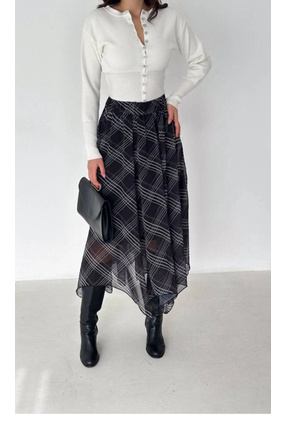 sarıdağ Asimetrik kesim şifon kumaş astarlı spor etek