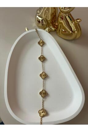 Rimba VC Gold Zincir Yonca Detaylı Bileklik Serisi-Gold