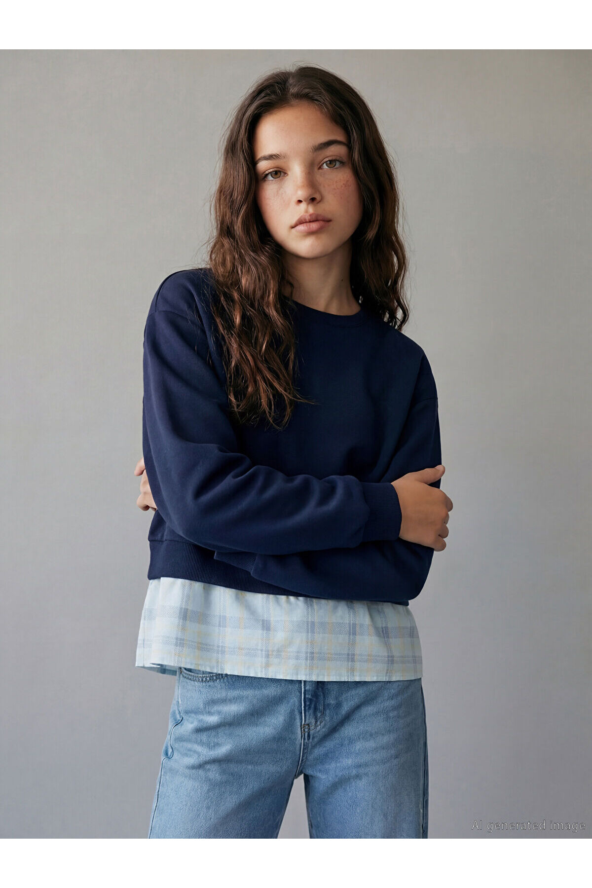 LC Waikiki Freezen Store'dan Eşsiz Ürünler I Gömlek Görünümlü Kız Çocuk Kalın Sweatshirt fotoğrafı 2 (önizleme)