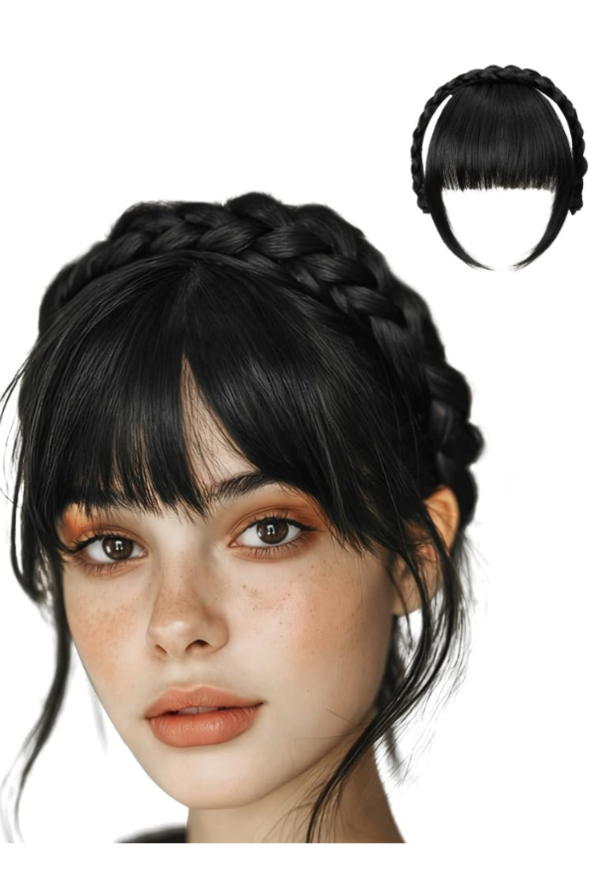 Braided Black Hairband Crown Fringe Hairpiece Wigs