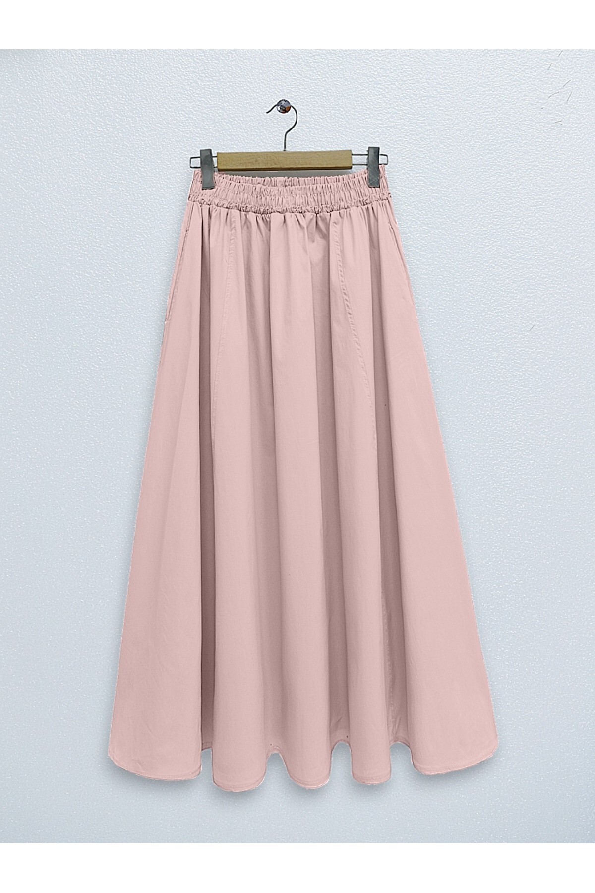 MODAQU  Soft Poplin Cep Detaylı Kloş Etek – Pudra - Görsel 2