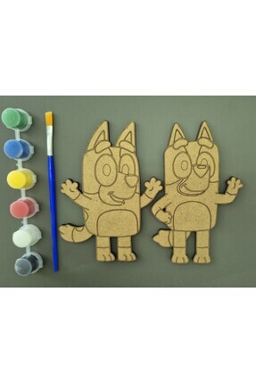 Atakron Ahşap Boyama Seti - Bluey, Stitch Figürlü 6 Renk Boya ve Fırça Hediye