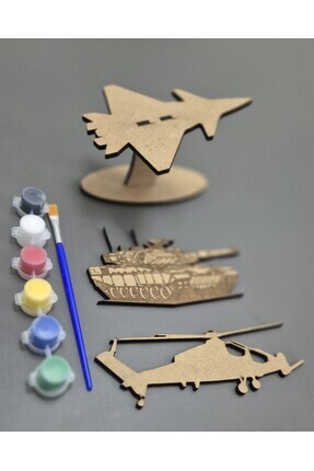 Atakron Ahşap Boyama Seti - Uçak, Helikopter ve Tank Birlikte 6 Renk Boya ve ...