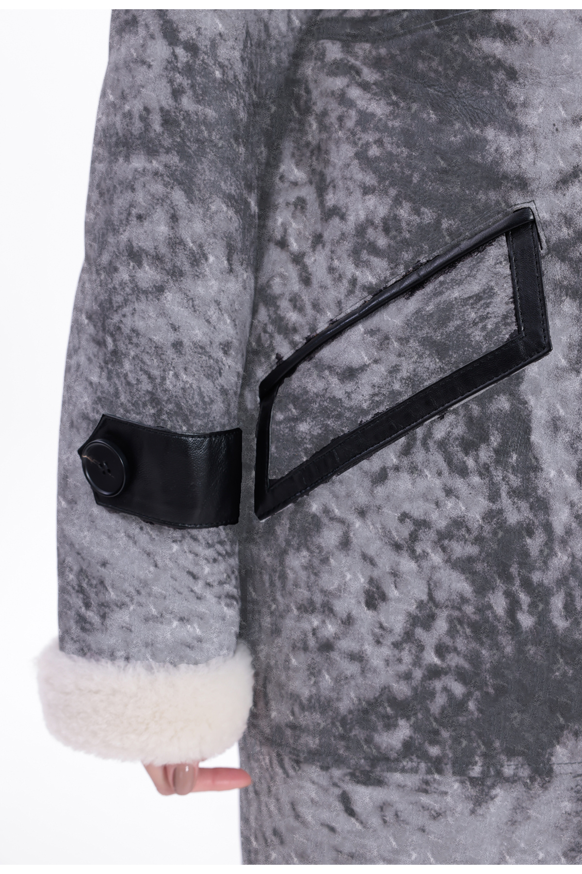 M M Marki Marki Kadın Hakiki Deri Uzun Palto Gri Eskitme Oversize Kruvaze Düğmeli içi Kürklü 115 cm - 119522 görsel 5