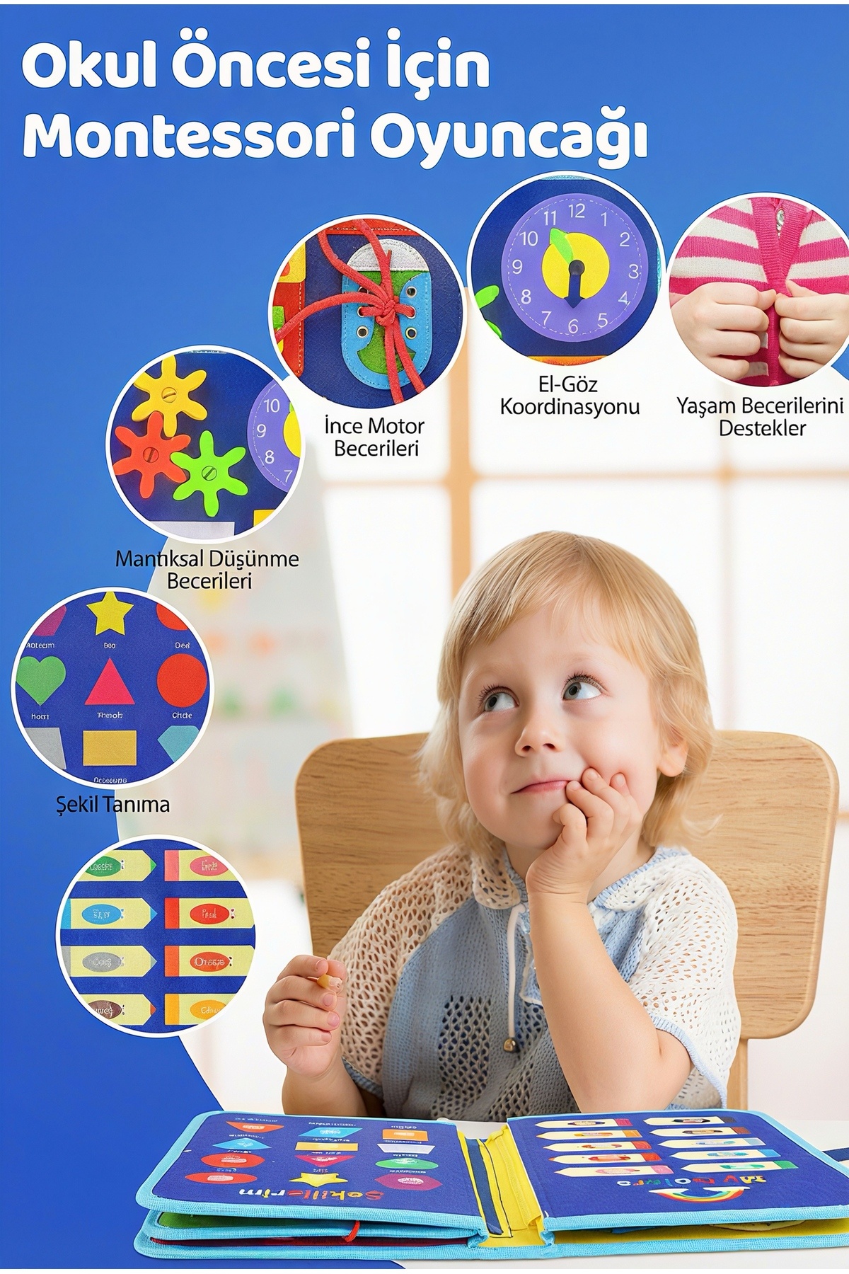 Circle Toys Montessori Keçe Aktivite Çantası – Busy Board - 8 Sayfa - Mavi fotoğrafı 2 (önizleme)