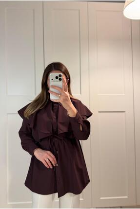 KASSEL Bağlama Detaylı Volan Gömlek Mürdüm