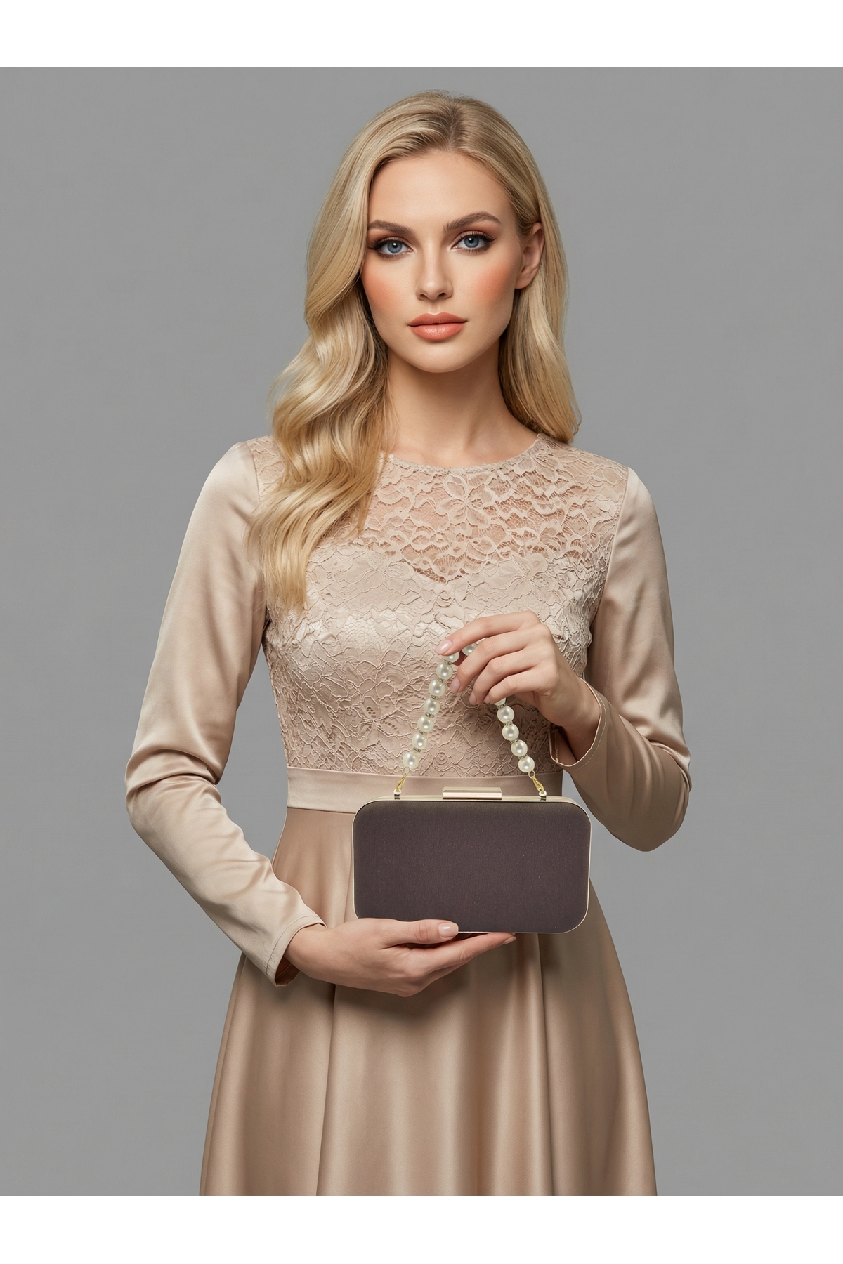 Brown Z.A.R.A. Satin Crystal Stone Embroidered Chain Women Evening Bag Wedding Engagement Graduation