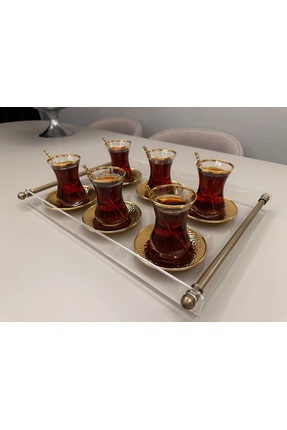 Tanrıkulu Design Boru Kulp Pleksi Tepsi 4-6 Kişilik/Kahve-Çay Sunum Tepsisi (...