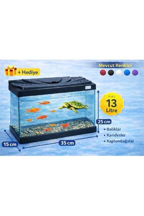 AQUA ROYAL PETSHOP 35cm 13 Litre Siyah Kapaklı Cam Akvaryum + Hediye Seramik ...