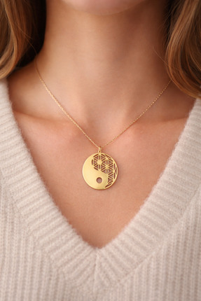 Chexa 925 Ayar Gümüş Kolye Yaşam Çiçeği Yinyang Kolye - Zarif Gümüş Kolye