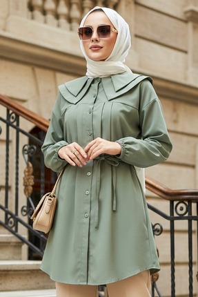N.S NEVA STYLE Düğmeli Çağla Yeşili Tesettür Tunik 20228CY