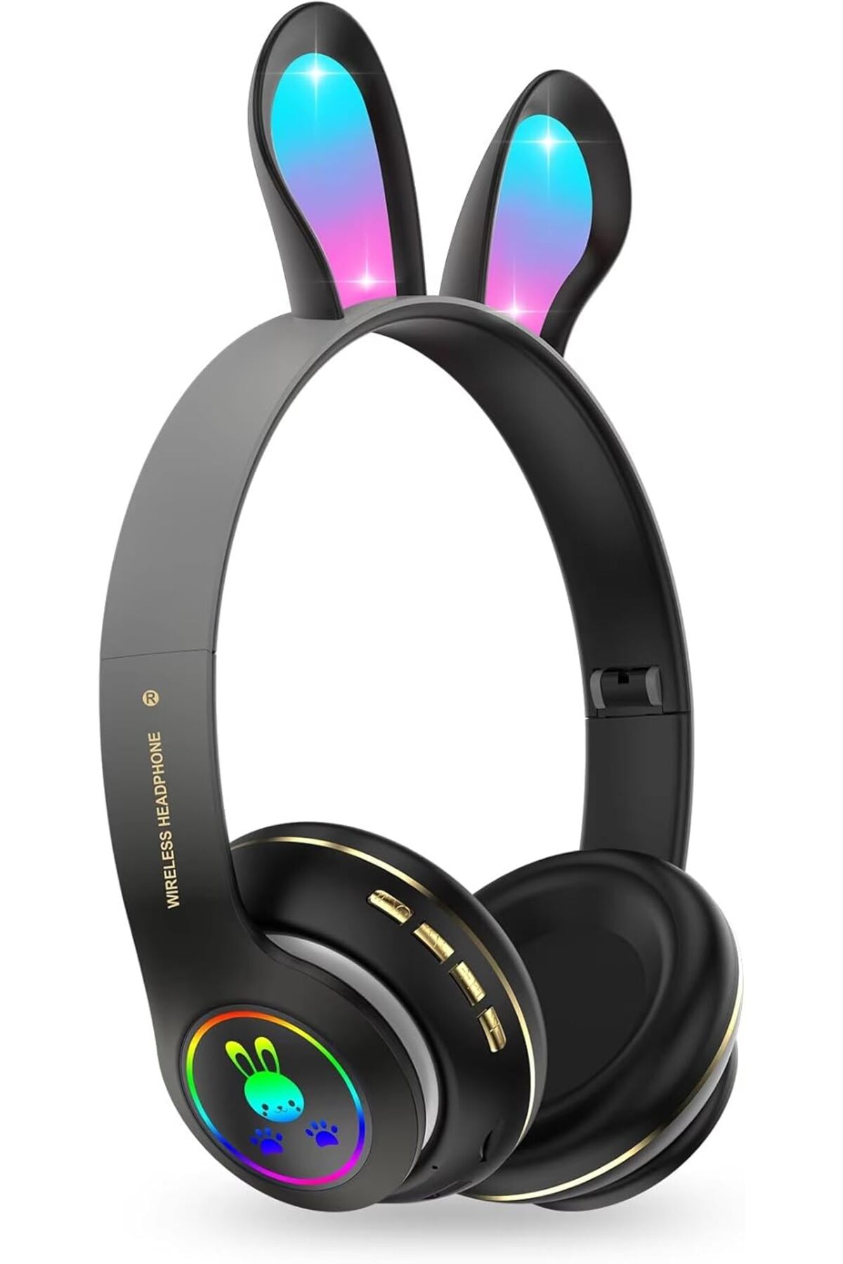 6 Saat Uzun Kullanım Micro SD/Bluetooth Tavşan Kulak Renkli Işıklı RGB Kulaküstü Kablosuz Kulaklık