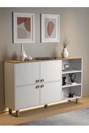 Wood'n Love Nora Bohem Ledli Konsol - Çok Amaçlı Dolap 4 Kapak 3 Raflı - Atla...