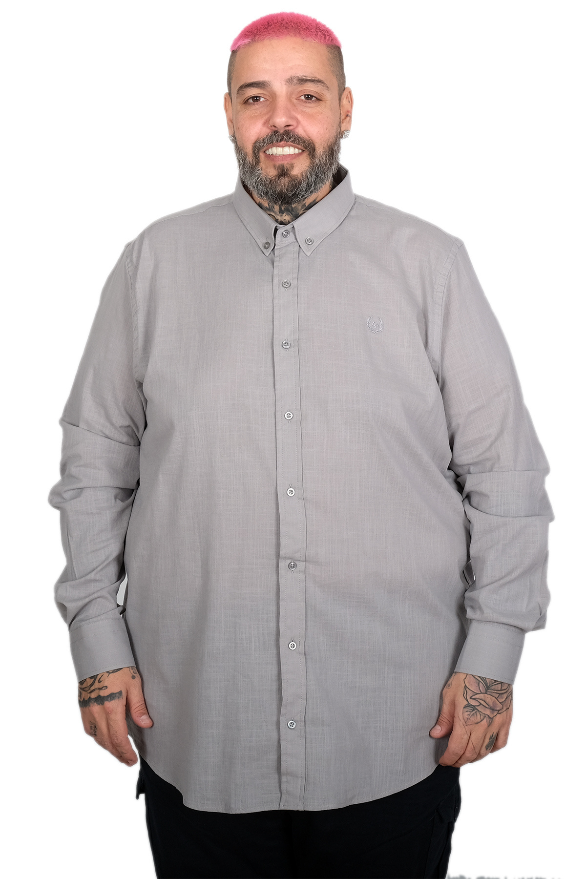 ModeXL Mode XL Büyük Beden Erkek Uzun Kollu Keten Gömlek 20396 GRİ