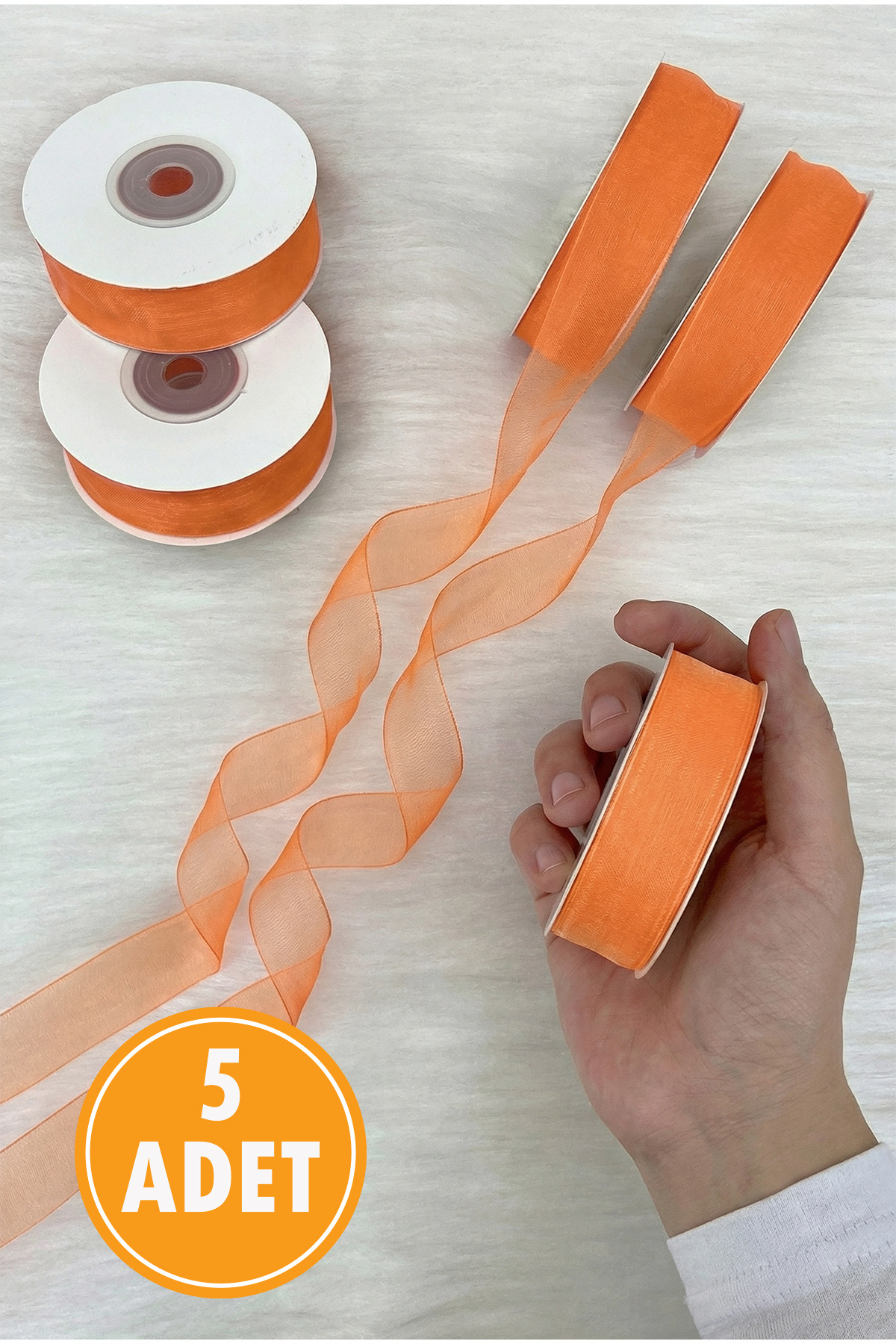 5 Organza Tulle Ribbon Salmon 2 cm 22 mt, Bundle, Engagement, Dowry, Gift, Packaging, Decoration, Wedding