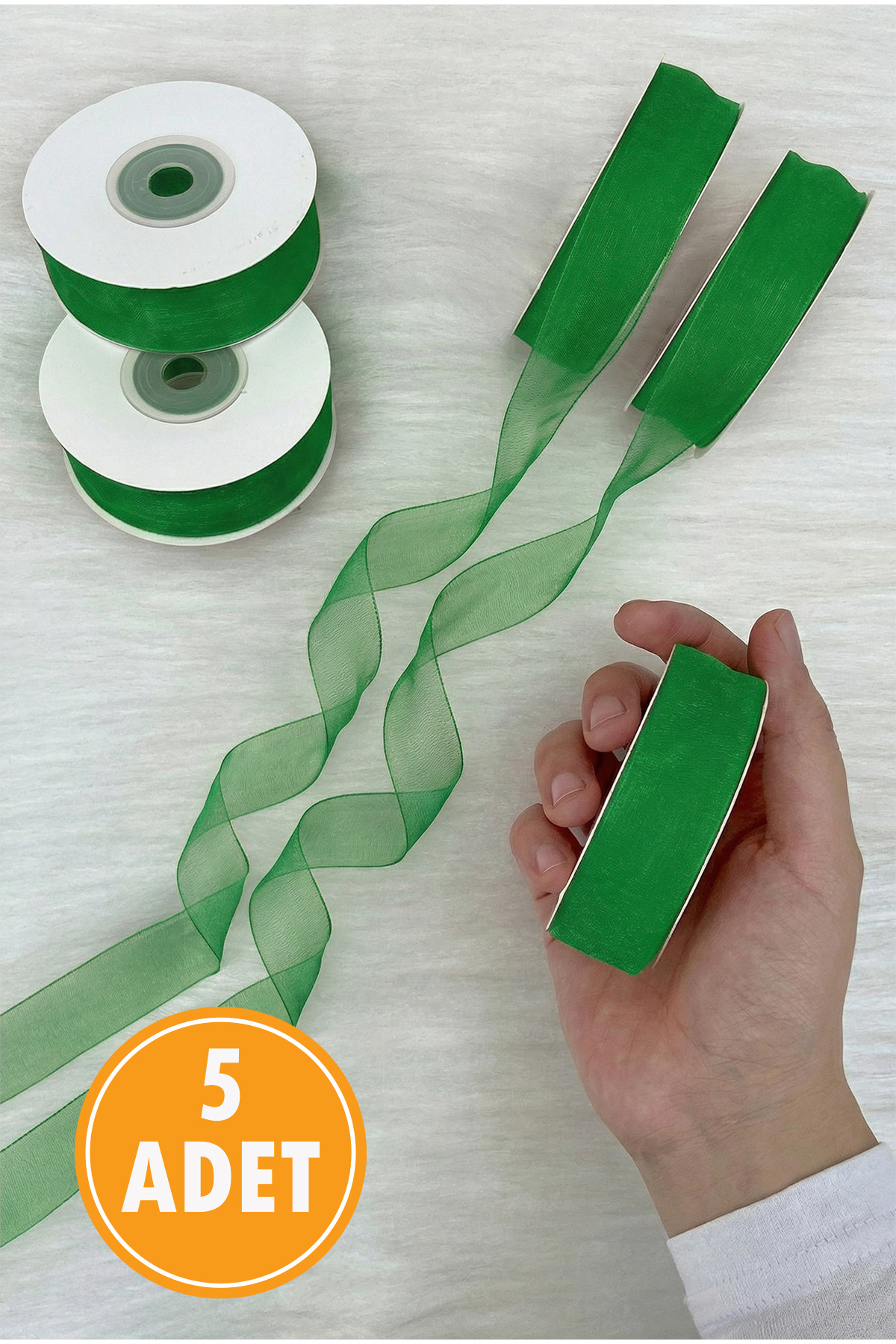 5 Organza Tulle Ribbon Green 2 cm 22 mt, Bundle, Engagement, Dowry, Gift, Packaging, Decoration, Wedding