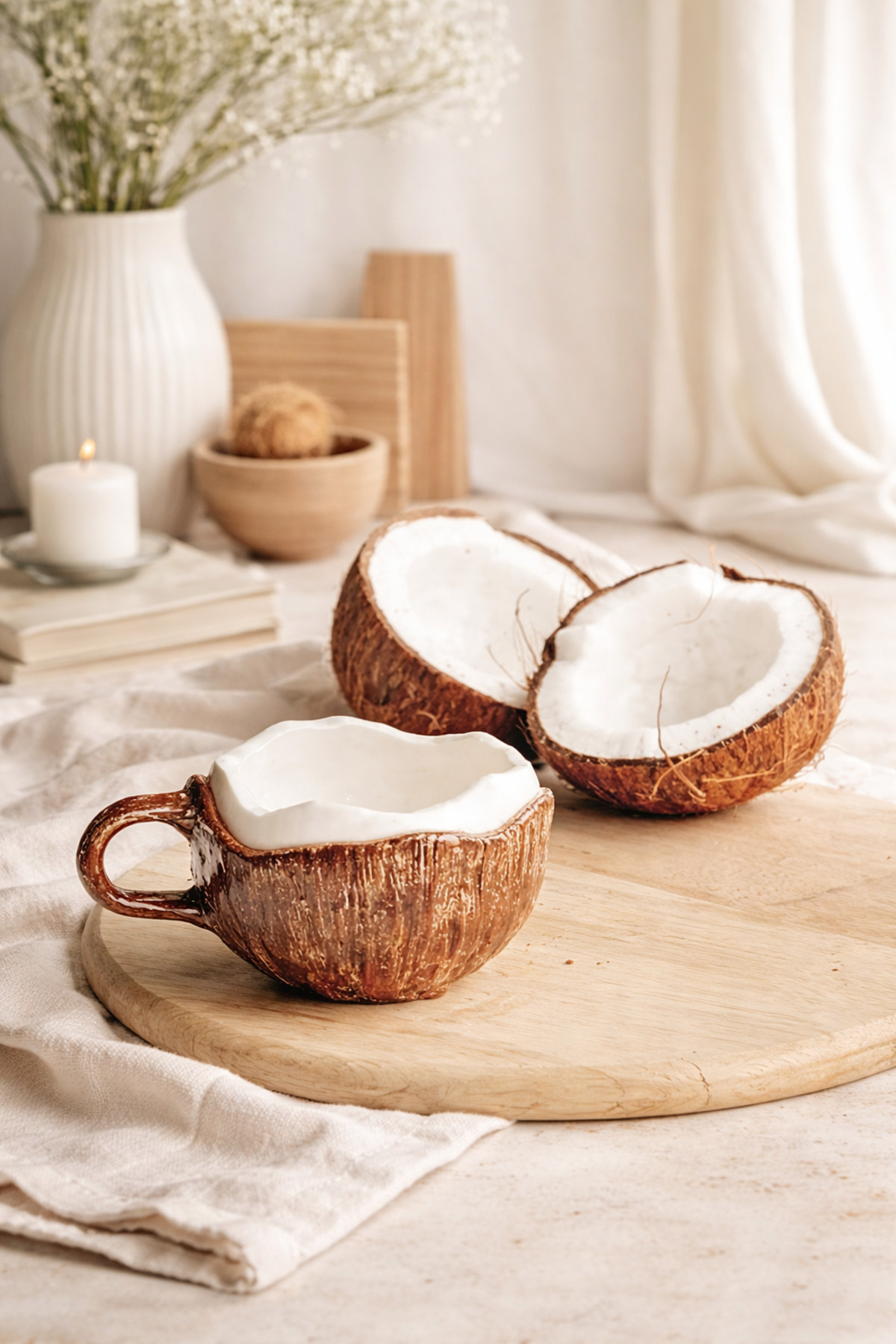 كوب سيراميك مصنوع يدويًا بتصميم جوز الهند | كوب قه...