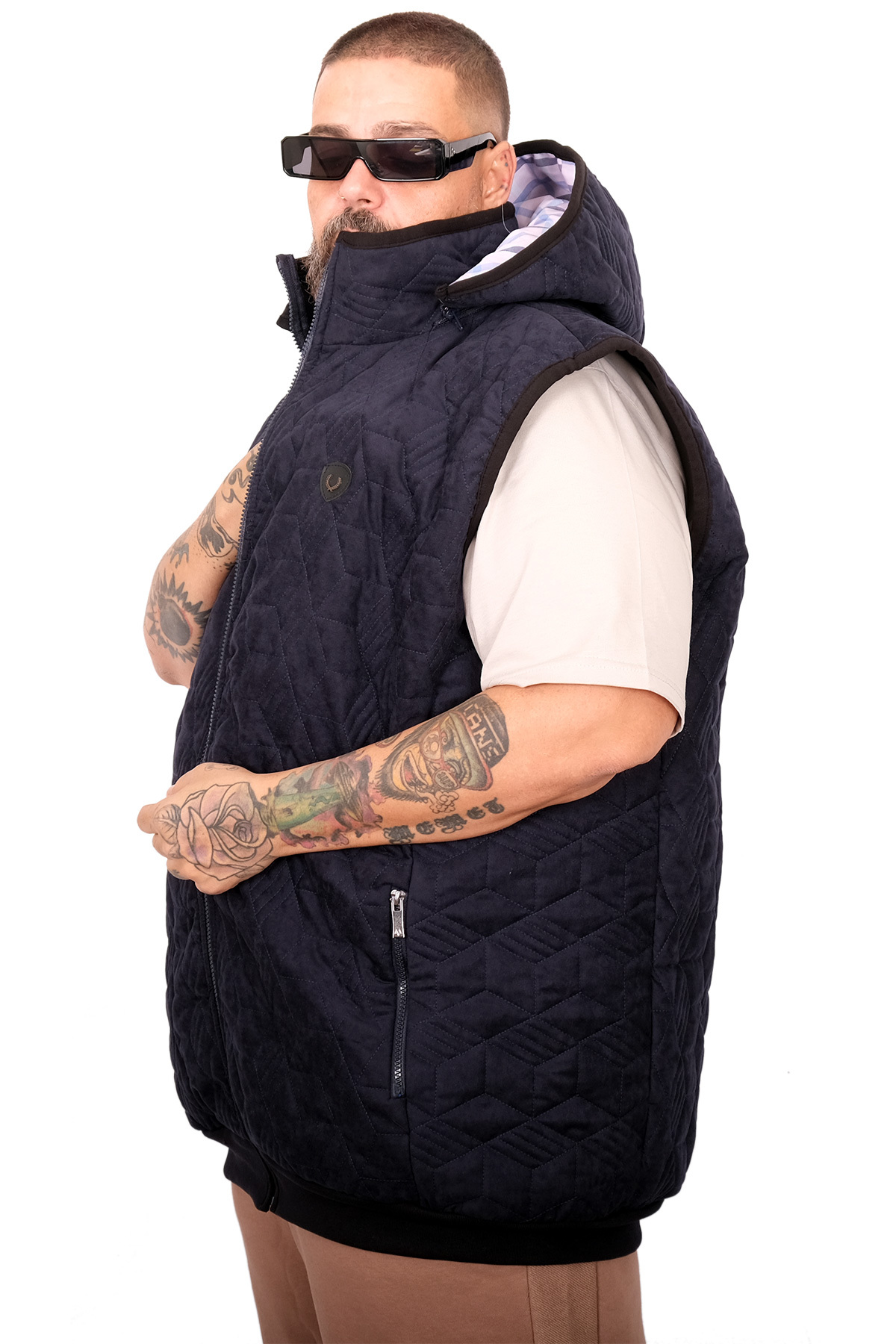 ModeXL Mode XL Büyük Beden Erkek Kapitone Yelek U25718 lacivert süet görsel 2