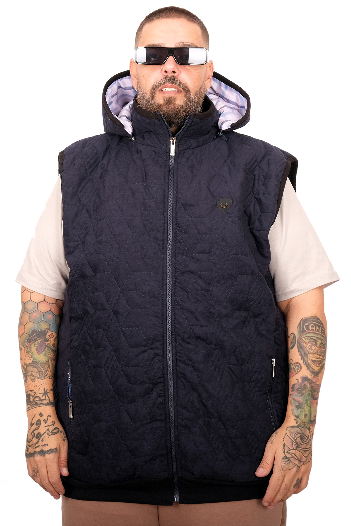ModeXL Mode XL Büyük Beden Erkek Kapitone Yelek U25718 lacivert süet