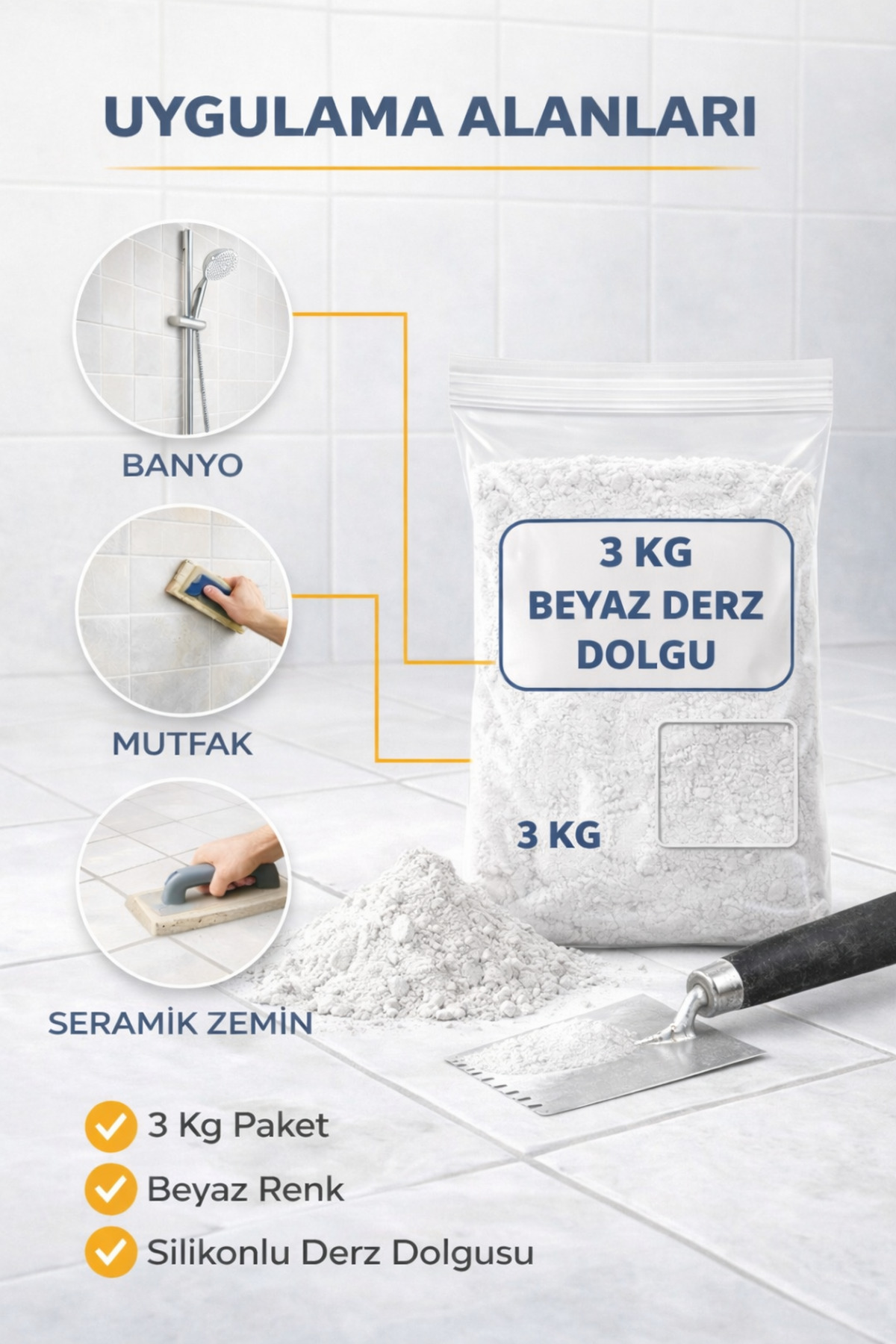 White Silicone Tile Joint Filler Washbasin Bathtub Tile Joint 3 KG