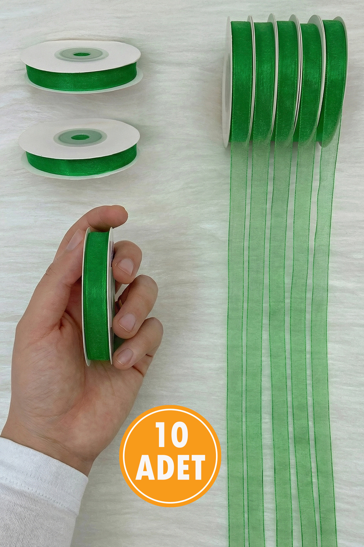 10 Organza Tulle Ribbon Green 1 cm 22 mt, Bundle, Engagement, Dowry, Gift, Packaging, Decoration, Wedding