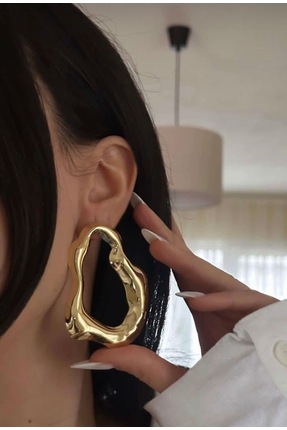 AychaAksesuar Çelik marka model asimetrik kesim büyük altın renk metal pinter...