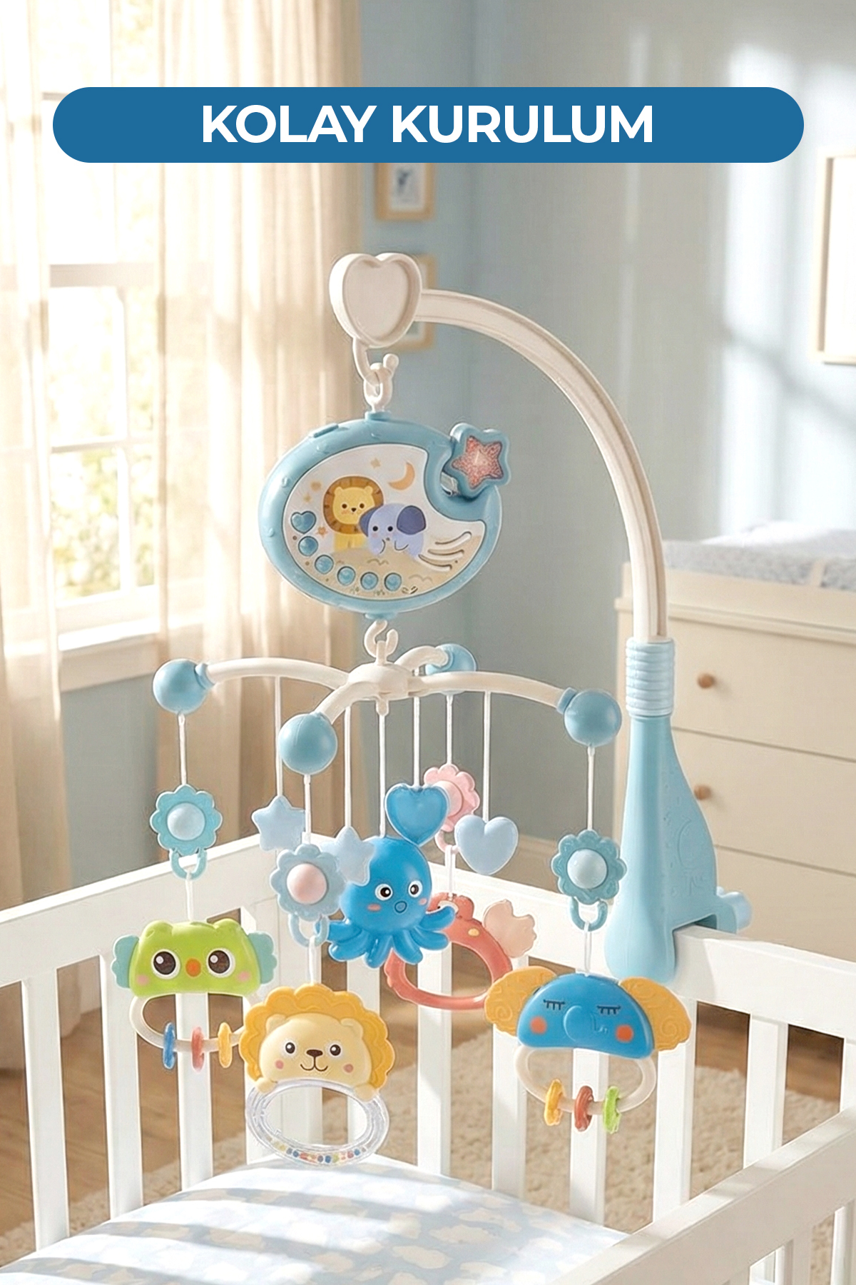 ROZİTOYS Işıklı Müzikli Kumandalı Bebek Dönencesi Mavi fotoğrafı 5 (önizleme)