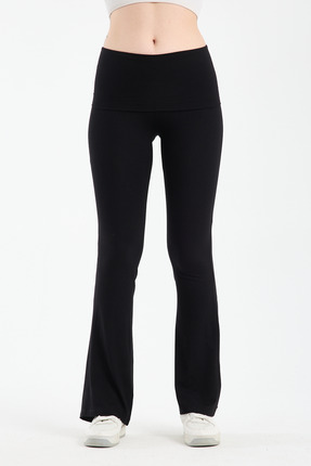 HDM Kadın Beli Katlamalı Siyah İspanyol Paça Tayt - H5989
