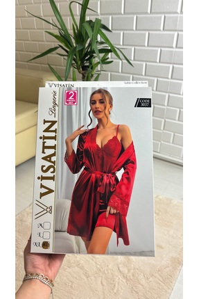 Visatin Lingerie KADIN MİNİ BOY SATEN DANTEL DETAYLI GECELİK TAKIMI