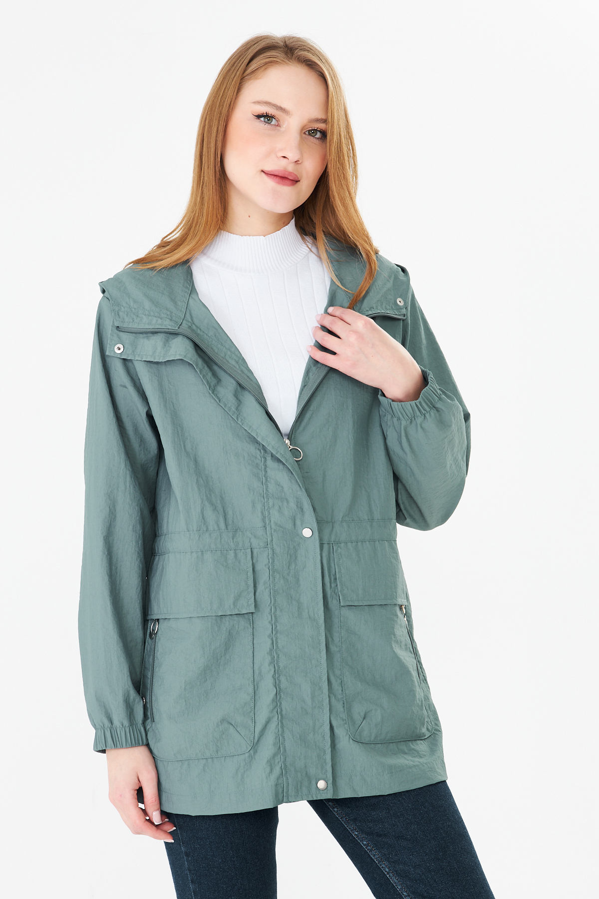 PIQUE  KADIN YAĞMURLUK Beli Ayarlanabilir Kapüşonlu Yağmurluk - Görsel 4