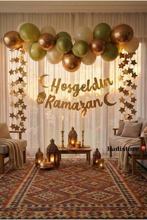 hadistore Ramazan Ayı Süsleme Seti, Gold Yazılı Banner, Ramazan Temalı Duvar ...