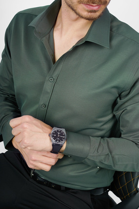 Etikmen Yeşil Saten Slimfit Erkek Gömlek